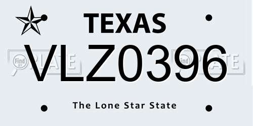VLZ0396 Texas License Plate