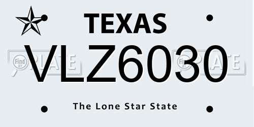 VLZ6030 Texas License Plate