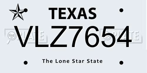 VLZ7654 Texas License Plate
