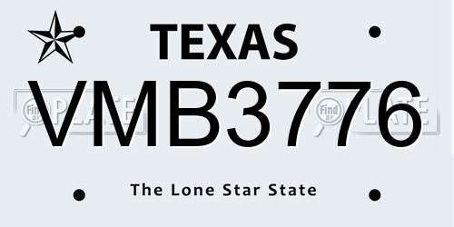 VMB3776 Texas License Plate
