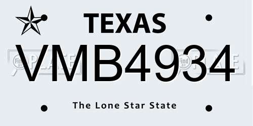 VMB4934 Texas License Plate