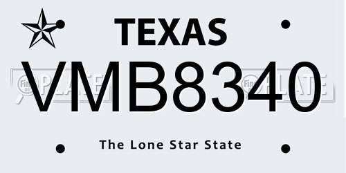 VMB8340 Texas License Plate