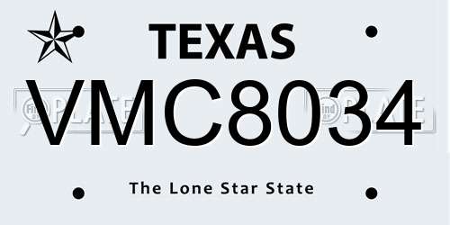VMC8034 Texas License Plate