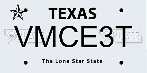 VMCE3T Texas License Plate