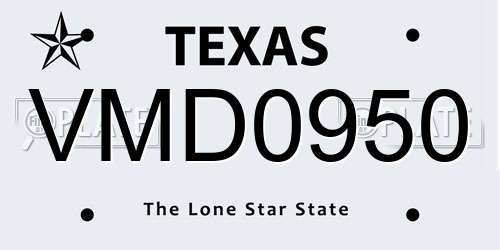 VMD0950 Texas License Plate