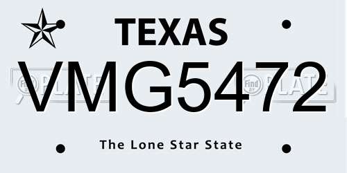 VMG5472 Texas License Plate