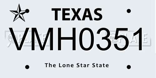 VMH0351 Texas License Plate