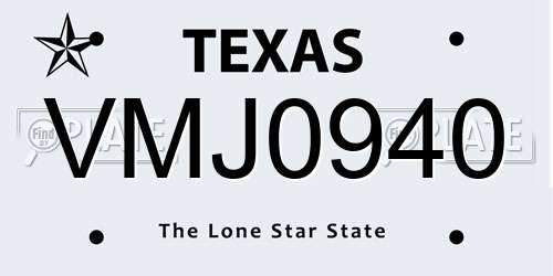 VMJ0940 Texas License Plate