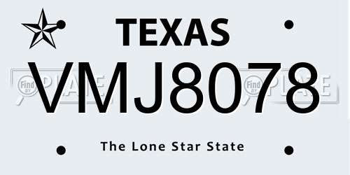 VMJ8078 Texas License Plate