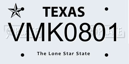 VMK0801 Texas License Plate