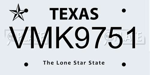 VMK9751 Texas License Plate