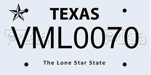 VML0070 Texas License Plate