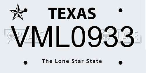 VML0933 Texas License Plate