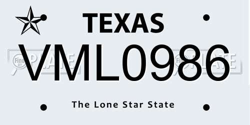 VML0986 Texas License Plate