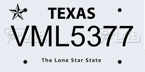 VML5377 Texas License Plate