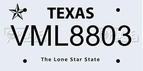 VML8803 Texas License Plate
