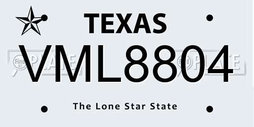 VML8804 Texas License Plate