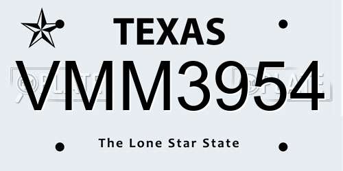 VMM3954 Texas License Plate