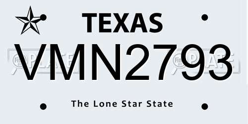 VMN2793 Texas License Plate
