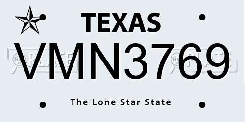 VMN3769 Texas License Plate