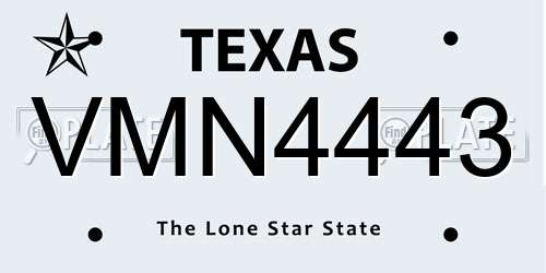 VMN4443 Texas License Plate