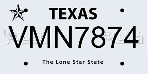 VMN7874 Texas License Plate