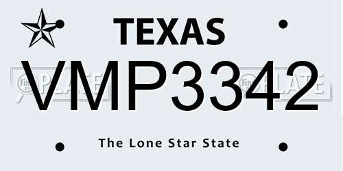 VMP3342 Texas License Plate