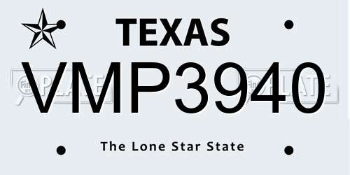 VMP3940 Texas License Plate