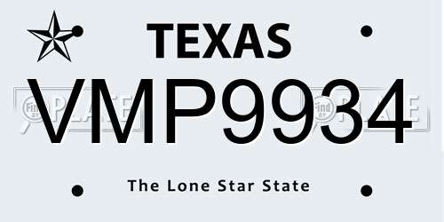 VMP9934 Texas License Plate
