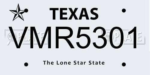 VMR5301 Texas License Plate