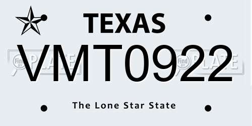 VMT0922 Texas License Plate