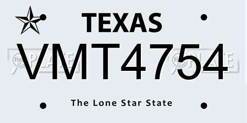 VMT4754 Texas License Plate