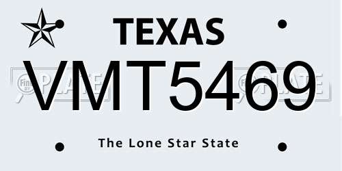 VMT5469 Texas License Plate