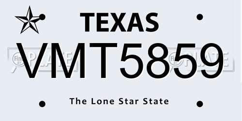 VMT5859 Texas License Plate