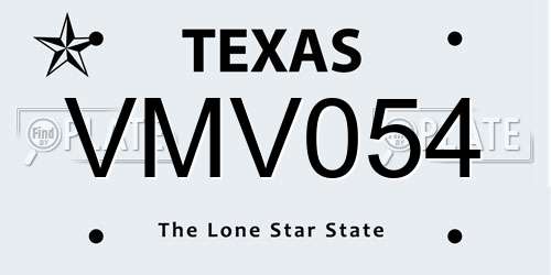 VMV054 Texas License Plate
