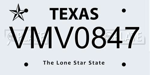 VMV0847 Texas License Plate