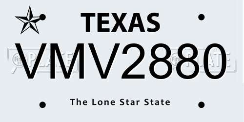 VMV2880 Texas License Plate