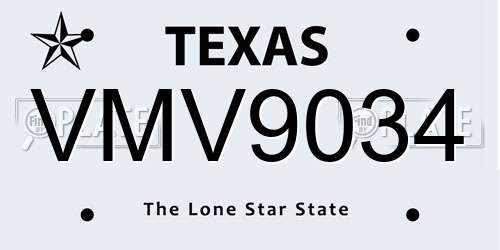 VMV9034 Texas License Plate