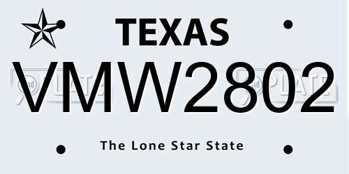 VMW2802 Texas License Plate