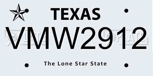 VMW2912 Texas License Plate