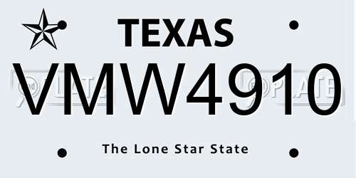 VMW4910 Texas License Plate
