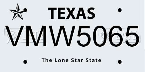 VMW5065 Texas License Plate