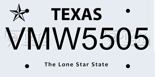 VMW5505 Texas License Plate