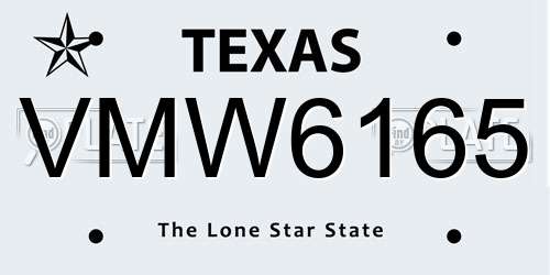 VMW6165 Texas License Plate