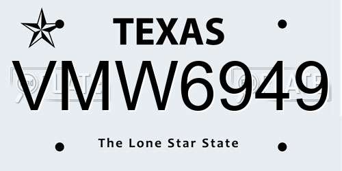 VMW6949 Texas License Plate