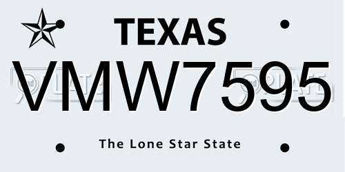 VMW7595 Texas License Plate