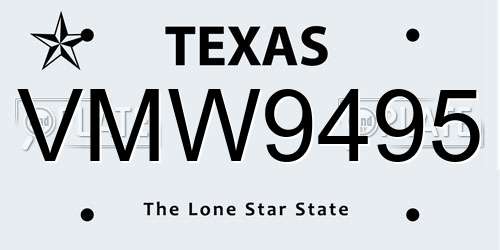 VMW9495 Texas License Plate