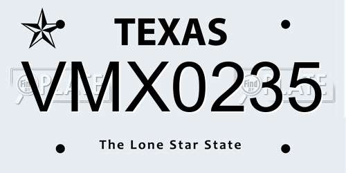 VMX0235 Texas License Plate