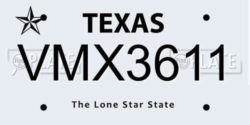 VMX3611 Texas License Plate