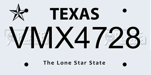 VMX4728 Texas License Plate